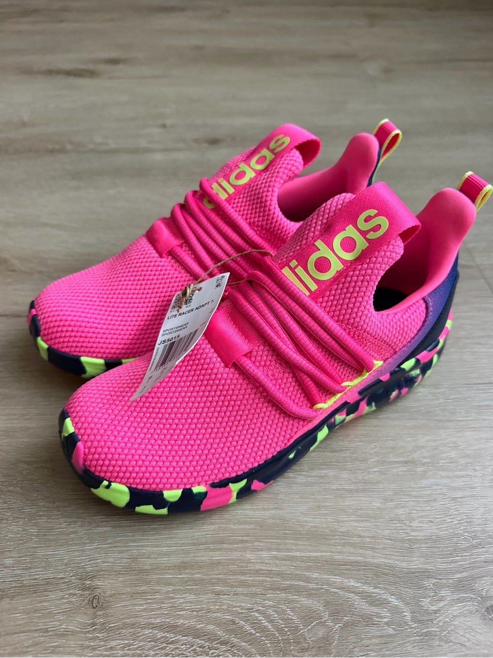 Adidas Lite Racer Adapt 7.0 Running Shoe Girls SZ 3 Bright Pink